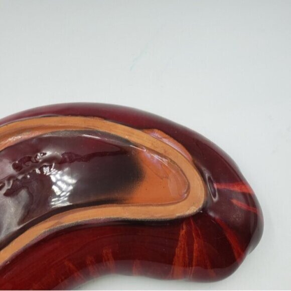 CCC Canada Pottery Red Orange Kidney Candy Trinket Dish - Picture 8 of 13